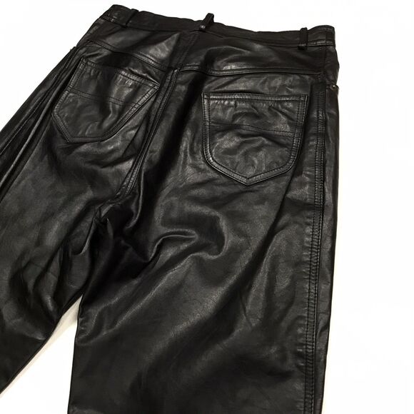 Vtg 80s DEERSKIN Trading Black Leather Jean Pants Men 28X30 Lined Rock Star - Picture 6 of 16
